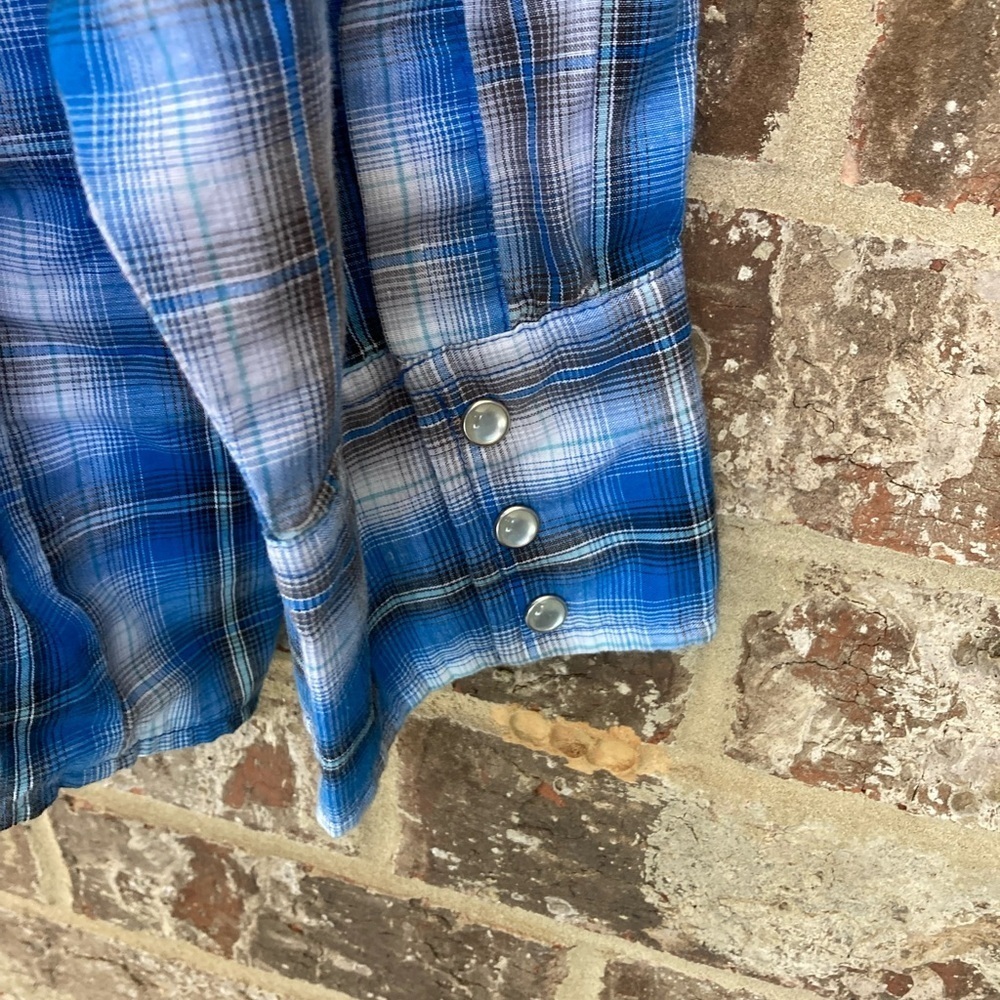 WRANGLER WESTERN LONG SLEEVE PLAID Blue MEN SIZE XXXL 3XL Pearl Snap Cowboy - Picture 9 of 13